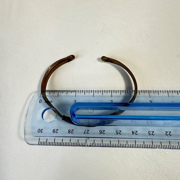 Wire Wrapped Artisan Created Cuff Bracelet Blue Yellow Art Deco - Picture 6 of 7